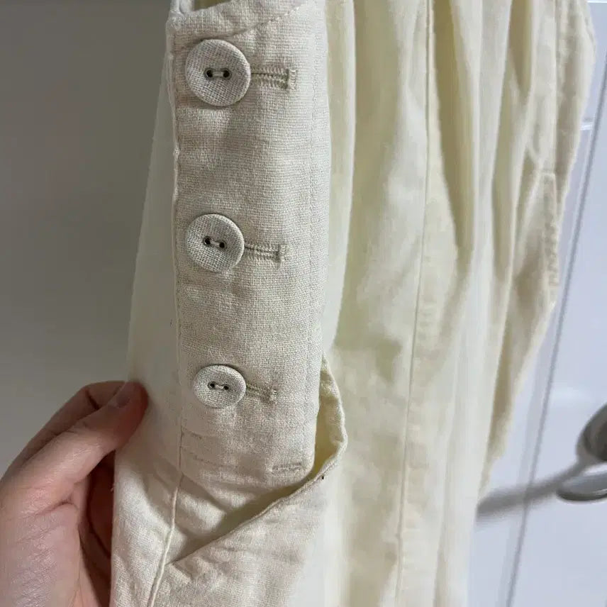 [BUNJANG] Vintage Ivory Cotton Linen Patch Jumpsuit / (일본 수입 빈티지)멜빵 바지 점프수트 아이보리 코튼 면 린넨 패치