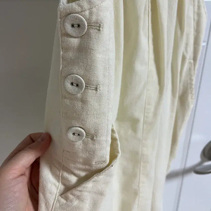 [BUNJANG] Vintage Ivory Cotton Linen Patch Jumpsuit / (일본 수입 빈티지)멜빵 바지 점프수트 아이보리 코튼 면 린넨 패치