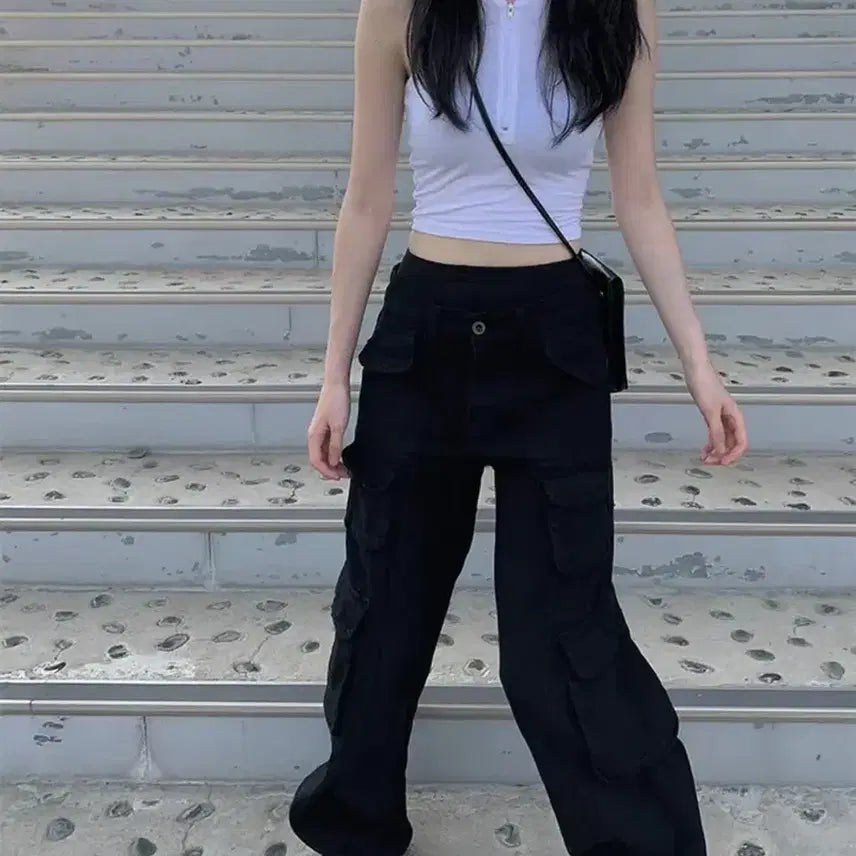 [BUNJANG] Black Cargo Wide Pants / 블랙 카고 와이드 팬츠