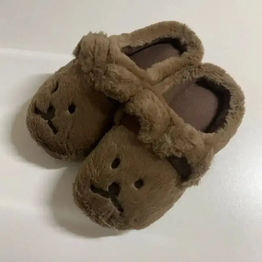 [BUNJANG] Unisex Teddy Bear Indoor Slippers / [235-240] 남여공용) 어그 곰돌이 실내화 털슬리퍼 뽀글 퍼