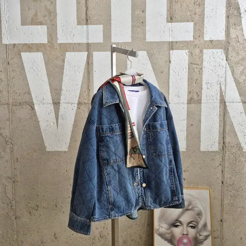 [BUNJANG] SJ WANI Diamond Quilted Denim Jacket / SJ와니 다이아 퀄팅 데님자켓