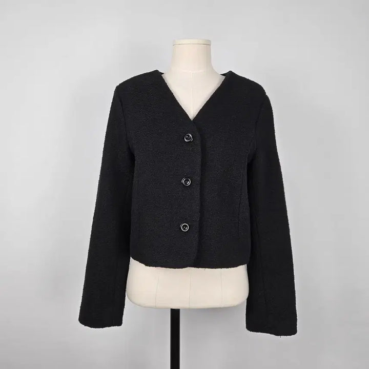 [BUNJANG] Mielle Black Tweed Crop Jacket / 0162.미엘르 블랙 트위드 노카라 크롭 자켓