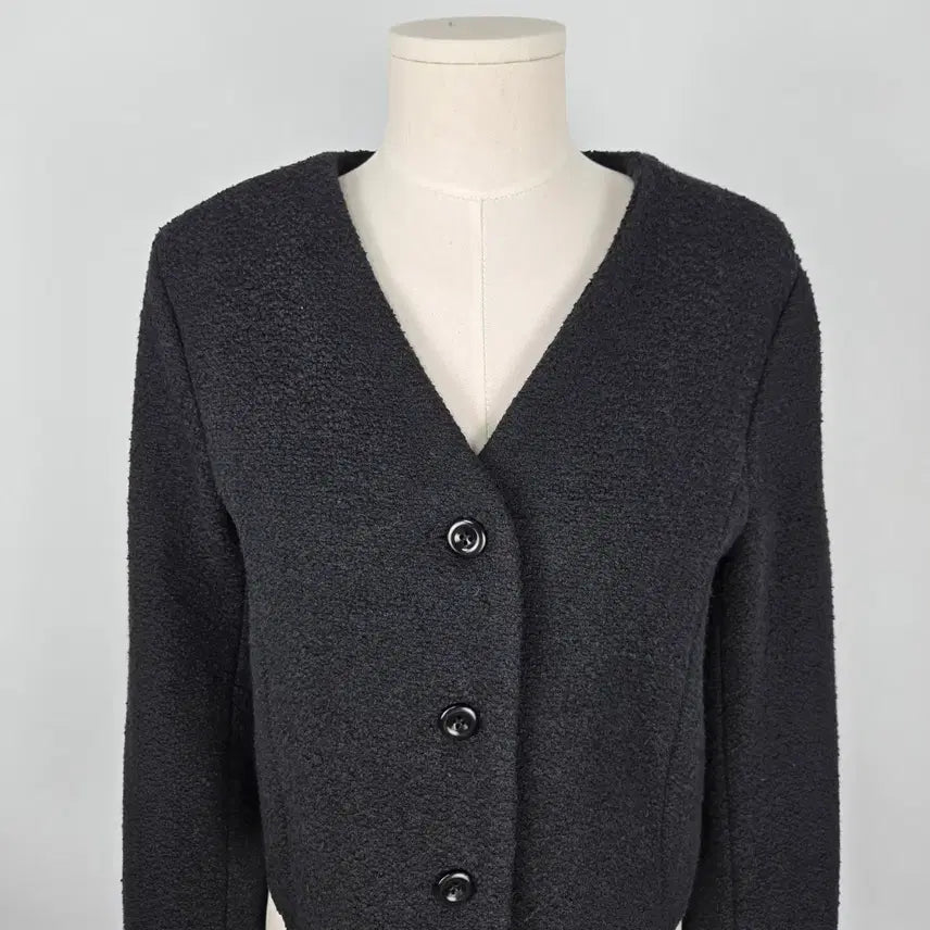 [BUNJANG] Mielle Black Tweed Crop Jacket / 0162.미엘르 블랙 트위드 노카라 크롭 자켓