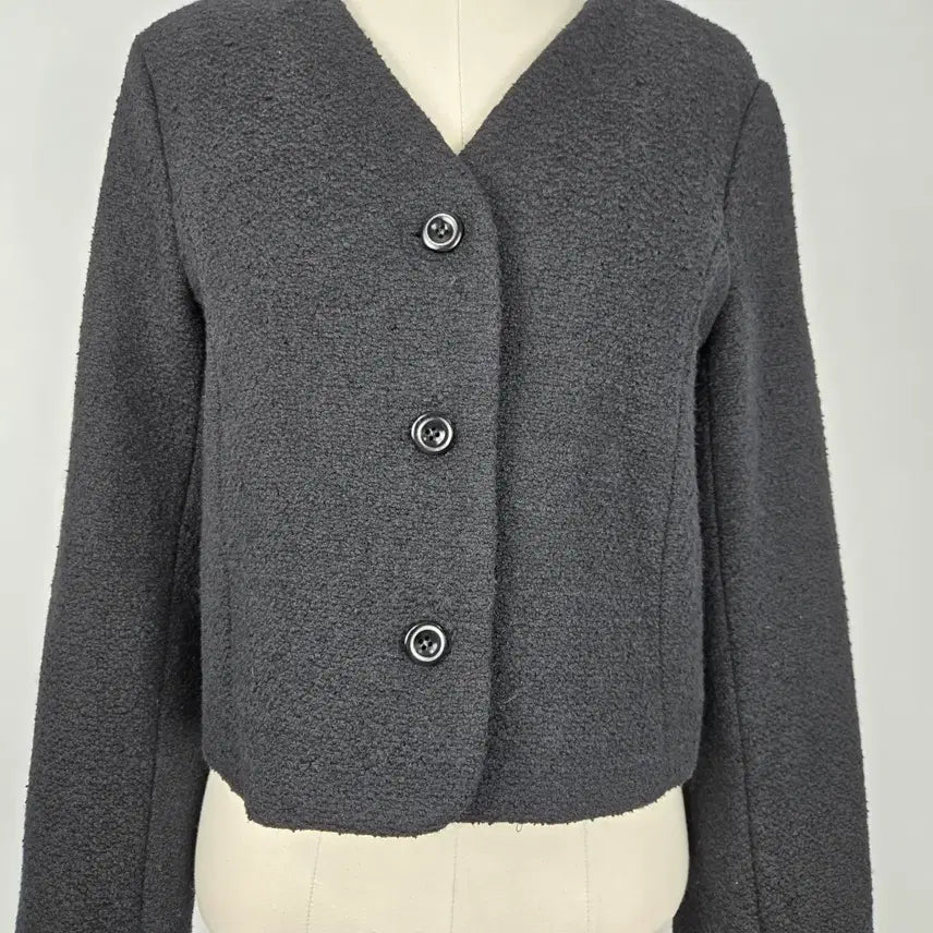 [BUNJANG] Mielle Black Tweed Crop Jacket / 0162.미엘르 블랙 트위드 노카라 크롭 자켓