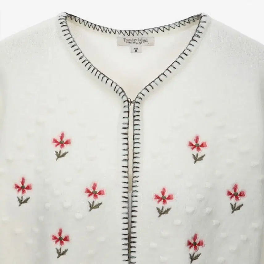 [BUNJANG] Thursday Island Pom-pom Embroidered Cardigan / 써스데이아일랜드 폼폼이 자수 가디건