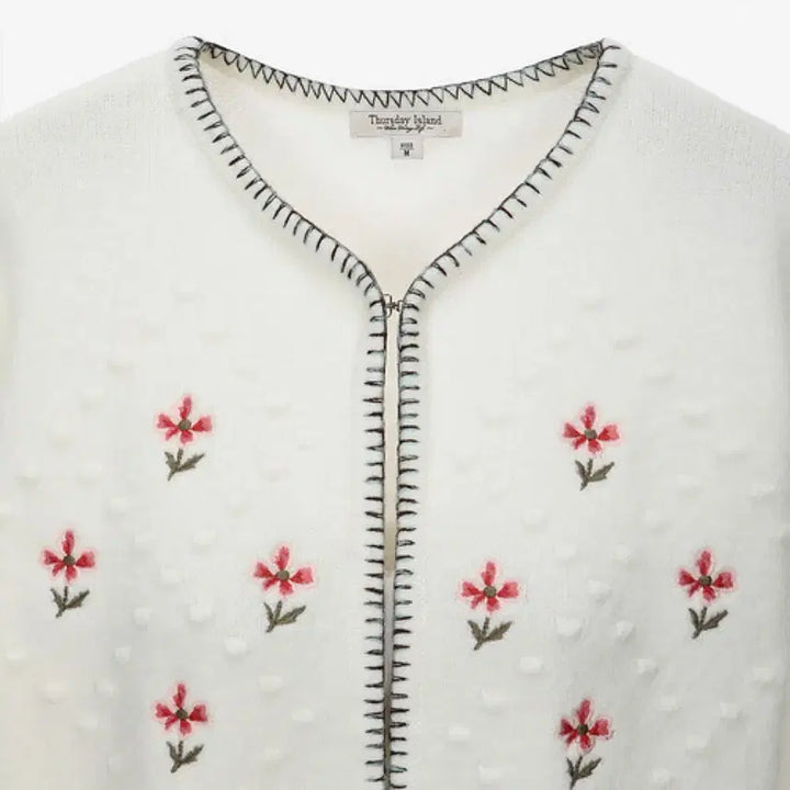 [BUNJANG] Thursday Island Pom-pom Embroidered Cardigan / 써스데이아일랜드 폼폼이 자수 가디건