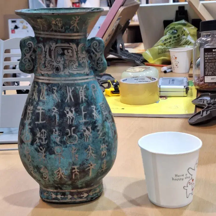 [BUNJANG] Antique Silver Inlaid Bronze Vase / 골동품 은입사 동화병