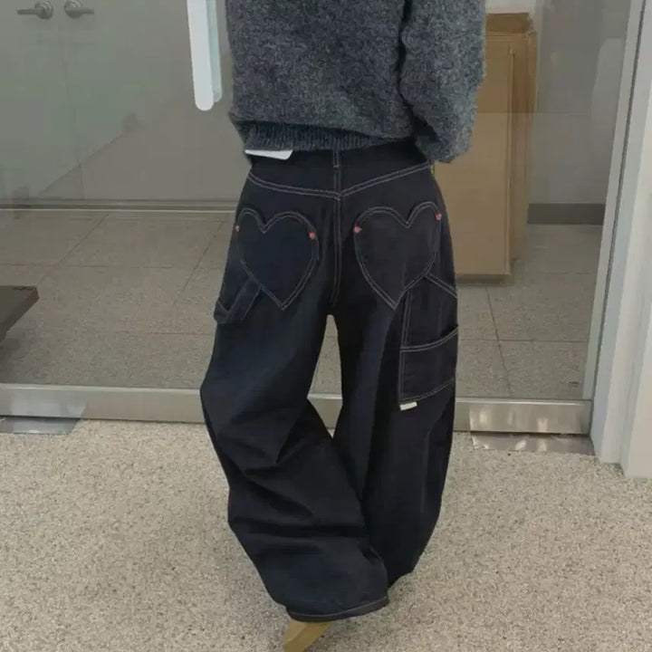 [BUNJANG] Heart Pocket Denim Work Pants / 하트 포켓 데님 팬츠 워크 팬츠 / 데일리 캐주얼 러블리 빈티지 y2k