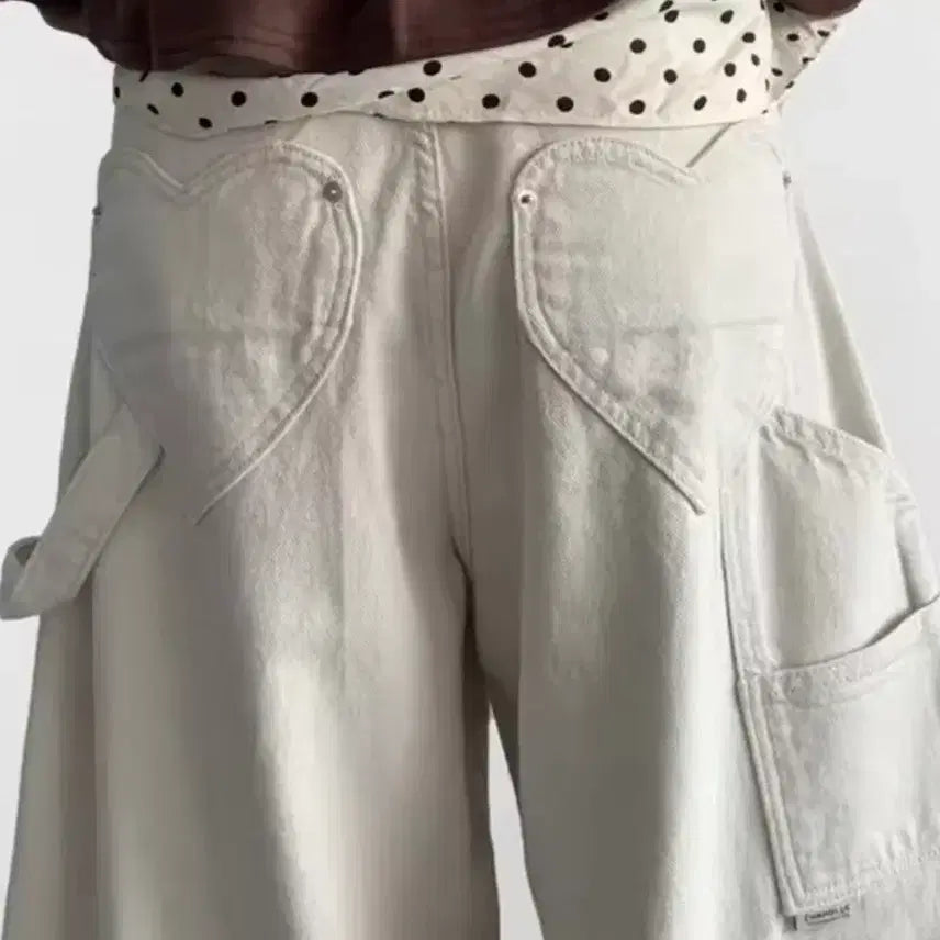 [BUNJANG] Heart Pocket Wide Denim Pants / 하트 포켓 와이드 데님 팬츠 / 데일리 캐주얼 러블리 빈티지 y2k