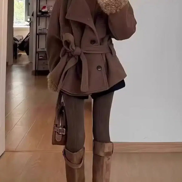 [BUNJANG] Brown Belted Mustang Coat / 브라운 무스탕 벨트 코트 / 데일리 캐주얼 러블리 빈티지 y2k