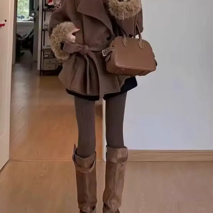 [BUNJANG] Brown Belted Mustang Coat / 브라운 무스탕 벨트 코트 / 데일리 캐주얼 러블리 빈티지 y2k