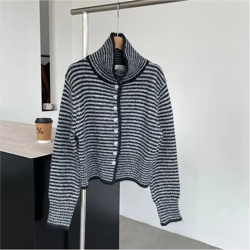 [BUNJANG] Striped Knit Cardigan / 단가라 스트라이프 니트 가디건