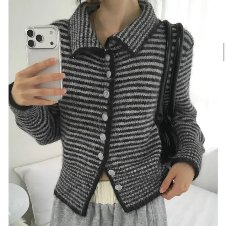 [BUNJANG] Striped Knit Cardigan / 단가라 스트라이프 니트 가디건