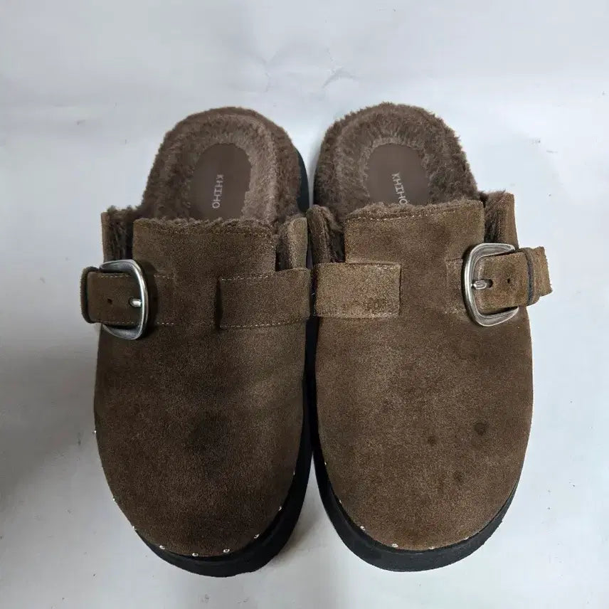 [BUNJANG] KHIZHO Brown Suede Buckle Clogs 235mm / KHIZHO 기호 브라운 스웨이드 버클 클로그 235mm