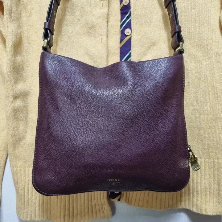[BUNJANG] Fossil Leather Crossbody Bag / Fossil (파슬) 가죽 크로스백 버건디