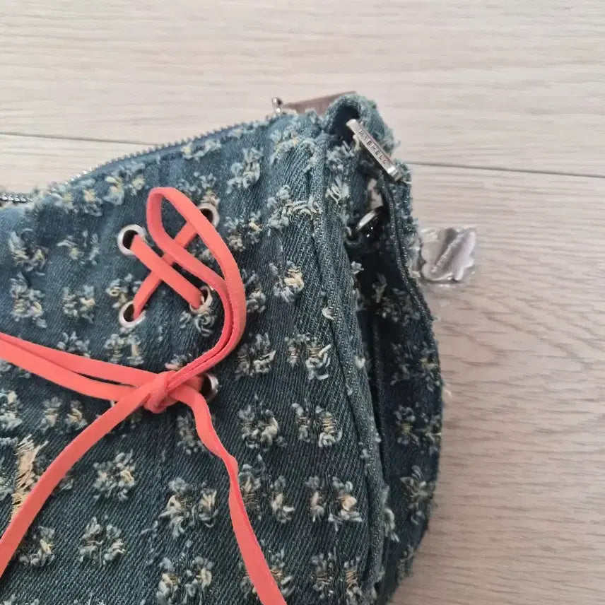 [BUNJANG] MyShel Denim Mini Shoulder Bag with Orange Ribbon / 마이쉘 데님 미니 숄더백 오렌지 리본