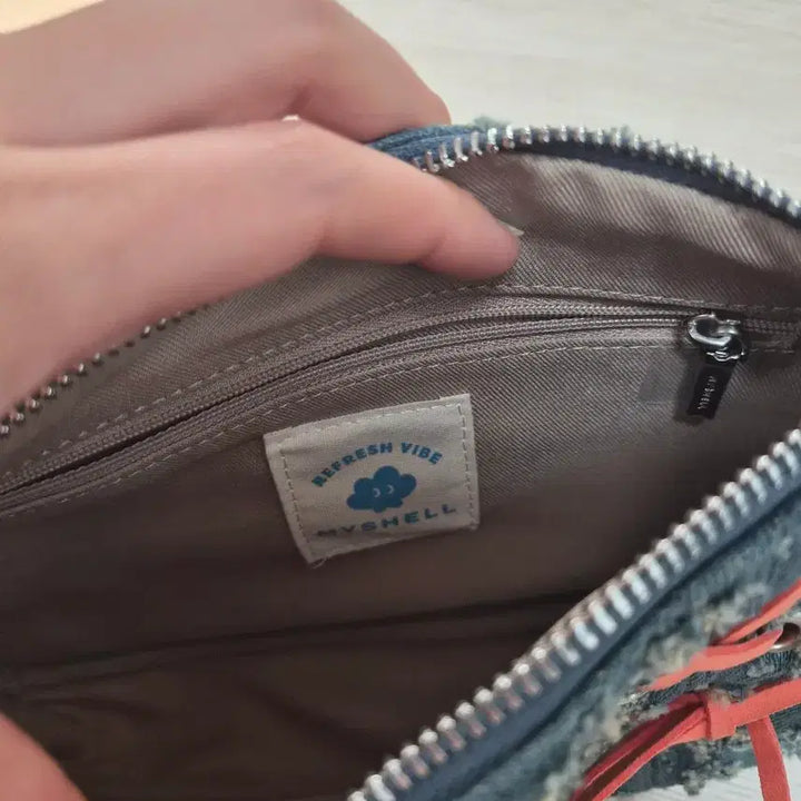 [BUNJANG] MyShel Denim Mini Shoulder Bag with Orange Ribbon / 마이쉘 데님 미니 숄더백 오렌지 리본