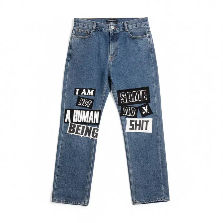 [BUNJANG] I'm Not Human Being Lettering Denim Pants / 남성34/ 아임낫휴먼비잉 레터링 데님팬츠