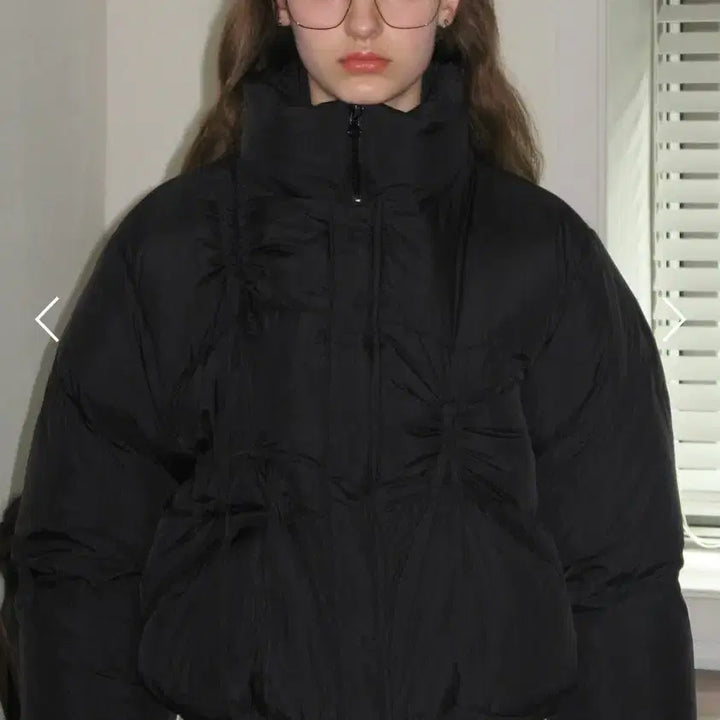 [BUNJANG] Sinoon Ribbon Detail Puffer Jacket Black / 시눈 리본 디테일 푸퍼 패딩 블랙