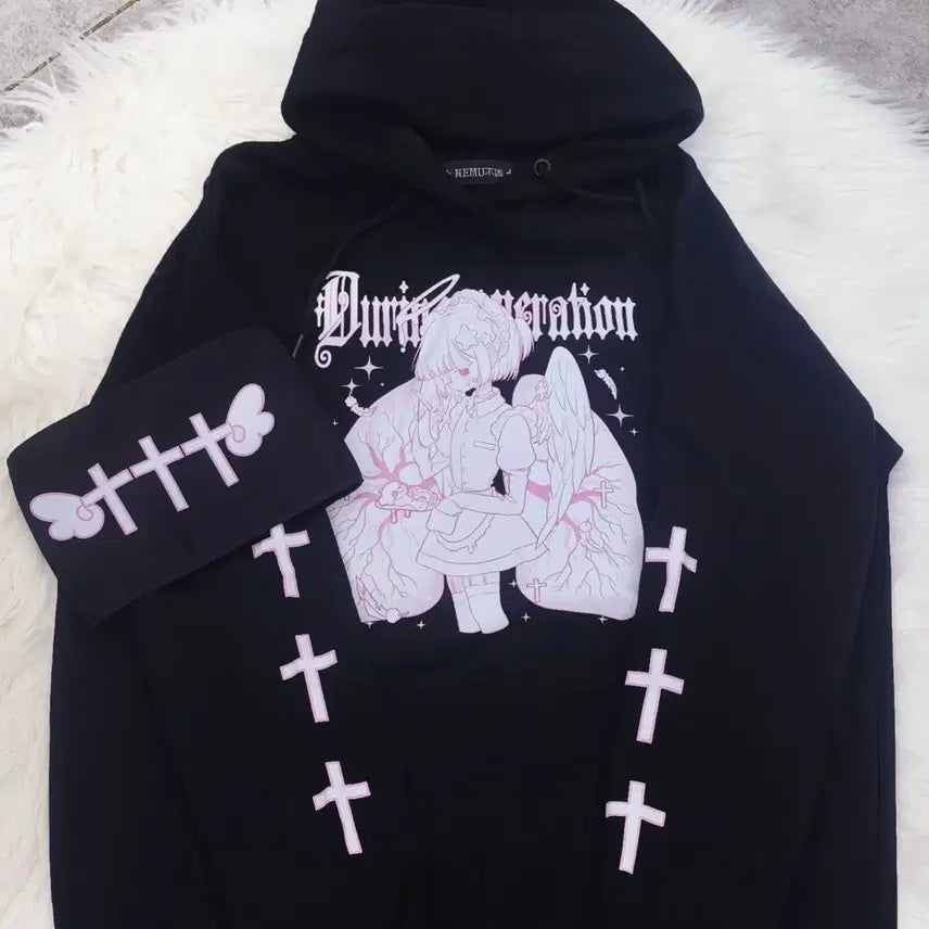 [BUNJANG] Subculture Style Made Print Hoodie / 지뢰계 서브컬처 스타일 메이드 프린트 후드티(2컬러)
