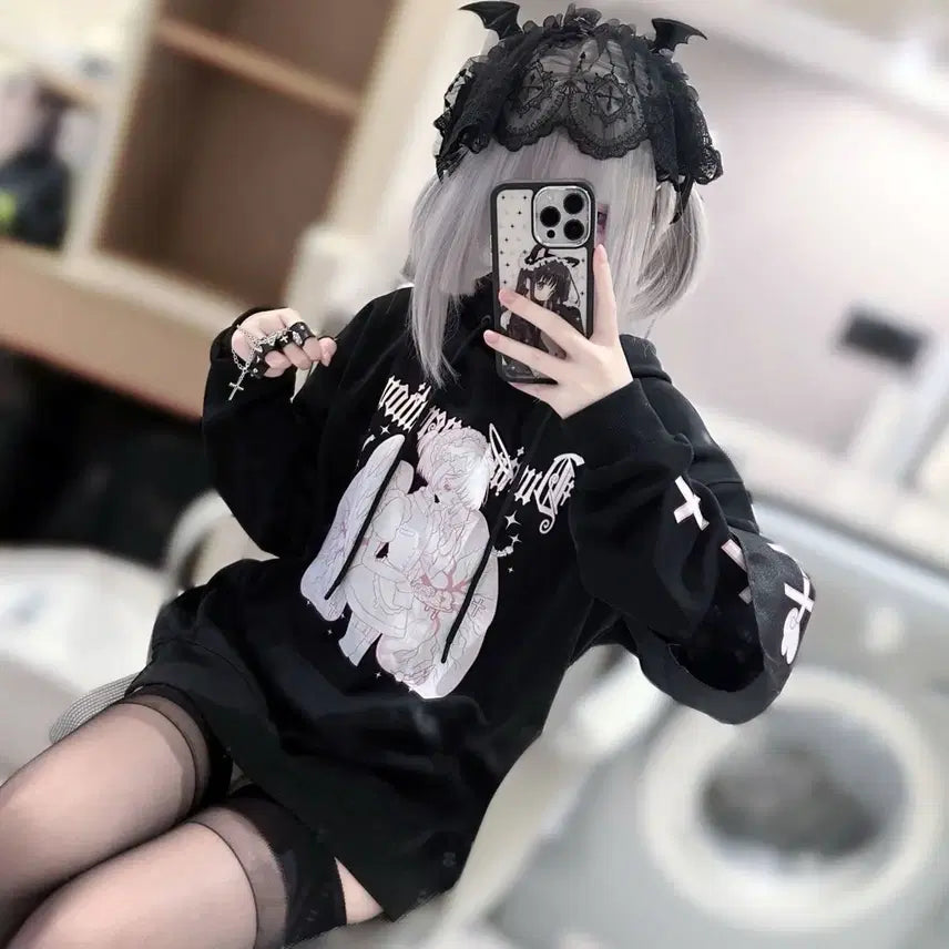 [BUNJANG] Subculture Style Made Print Hoodie / 지뢰계 서브컬처 스타일 메이드 프린트 후드티(2컬러)
