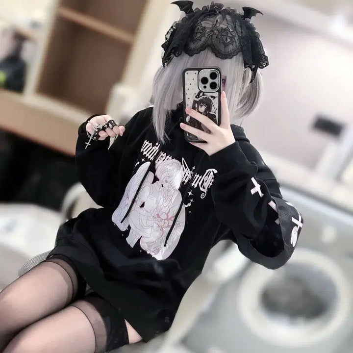 [BUNJANG] Subculture Style Made Print Hoodie / 지뢰계 서브컬처 스타일 메이드 프린트 후드티(2컬러)