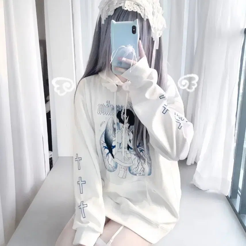 [BUNJANG] Subculture Style Made Print Hoodie / 지뢰계 서브컬처 스타일 메이드 프린트 후드티(2컬러)