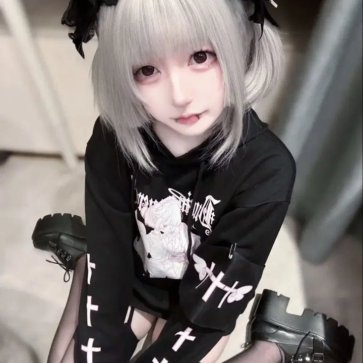 [BUNJANG] Subculture Style Made Print Hoodie / 지뢰계 서브컬처 스타일 메이드 프린트 후드티(2컬러)