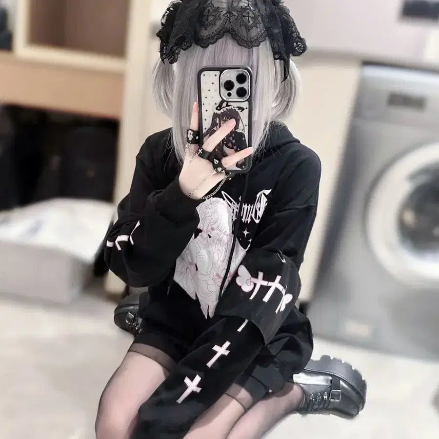 [BUNJANG] Subculture Style Made Print Hoodie / 지뢰계 서브컬처 스타일 메이드 프린트 후드티(2컬러)
