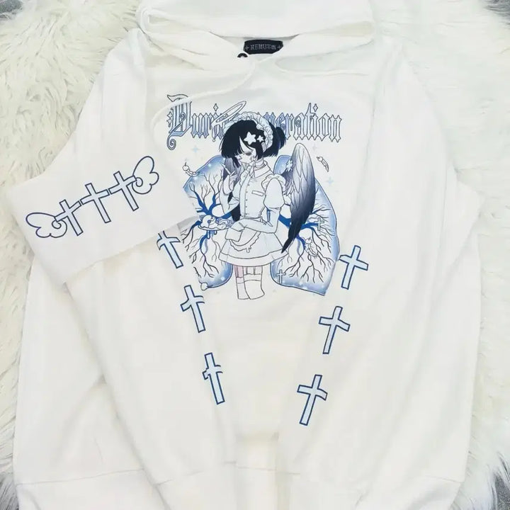 [BUNJANG] Subculture Style Made Print Hoodie / 지뢰계 서브컬처 스타일 메이드 프린트 후드티(2컬러)
