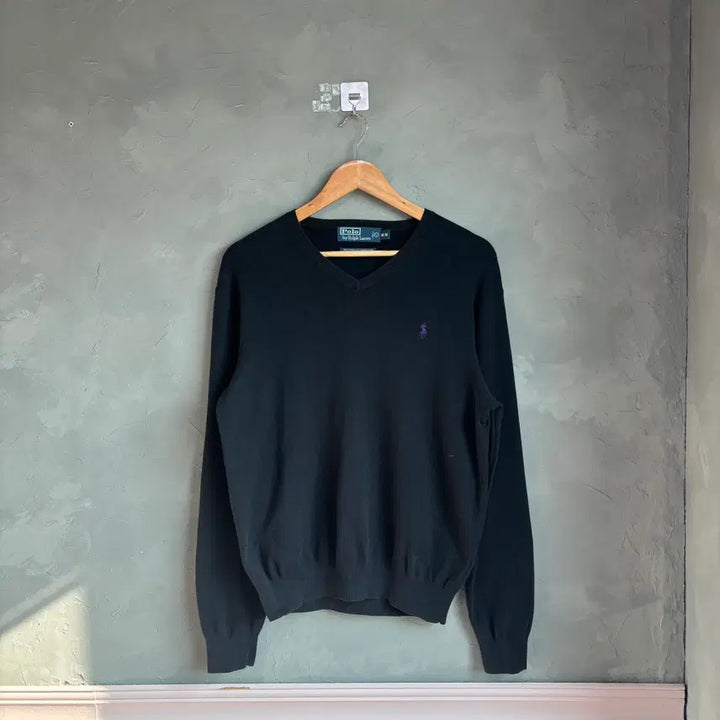 [BUNJANG] Polo Ralph Lauren Pima Cotton V-Neck Knit Sweater / 폴로 랄프로렌 피마코튼 브이넥 니트 블랙