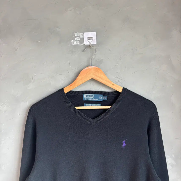 [BUNJANG] Polo Ralph Lauren Pima Cotton V-Neck Knit Sweater / 폴로 랄프로렌 피마코튼 브이넥 니트 블랙