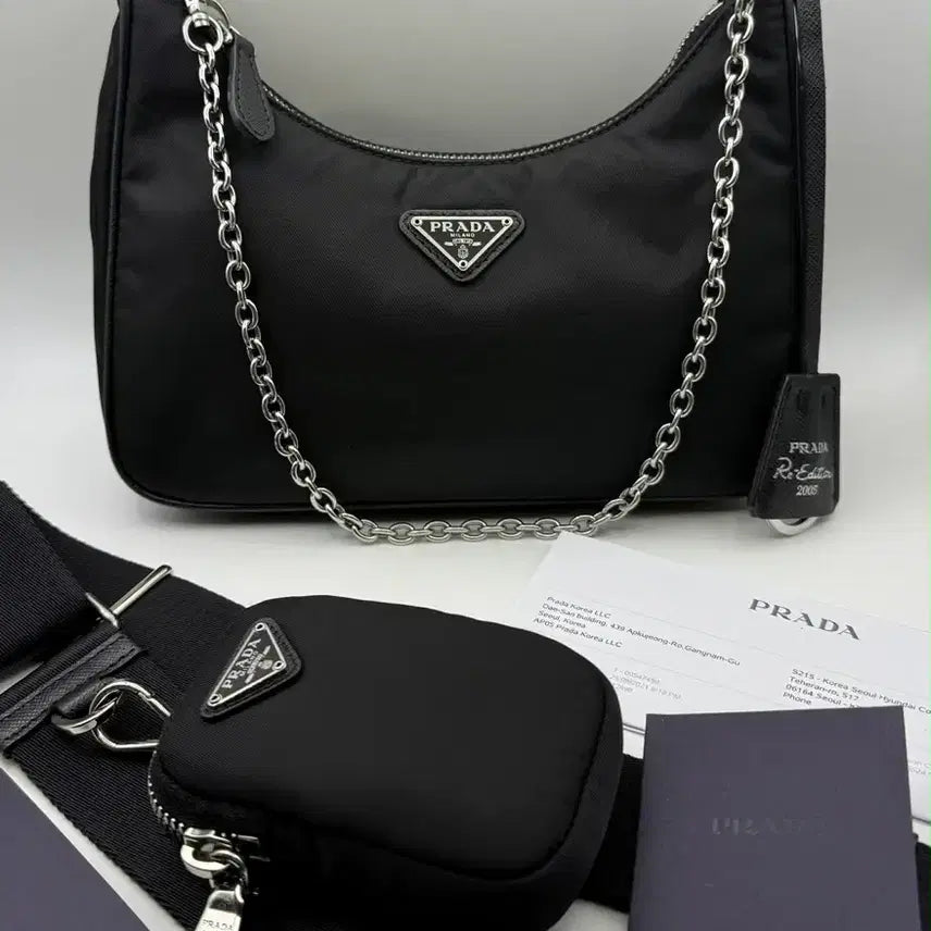 [BUNJANG] Prada Re-Edition 2005 Black Shoulder Bag / 프라다 리에디션 2005 블랙 숄더백 + 파우치 풀박스