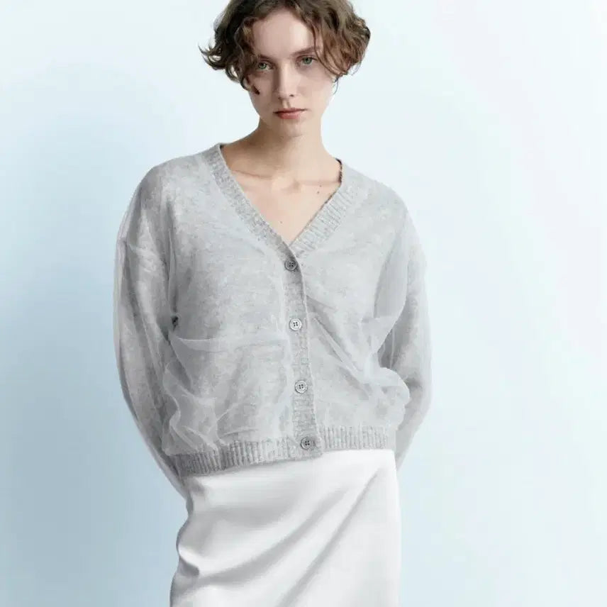 [BUNJANG] ZARA Gray See-Through Cardigan / 자라 그레이 시스루 가디건