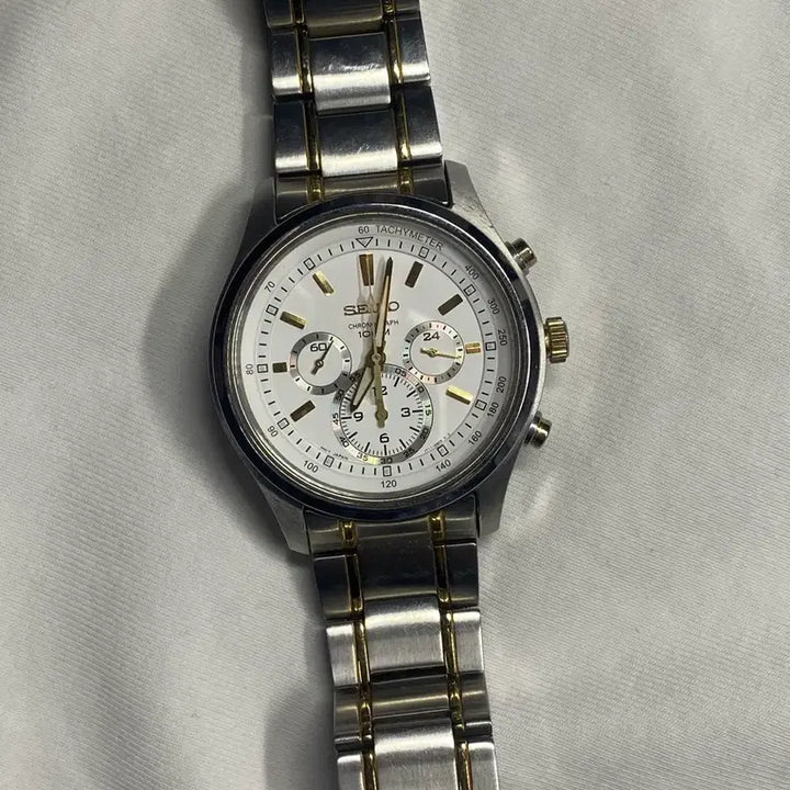 [BUNJANG] Seiko Chronograph Combi Watch White Gold / 세이코 크로노그래프 콤비 시계 화이트골드