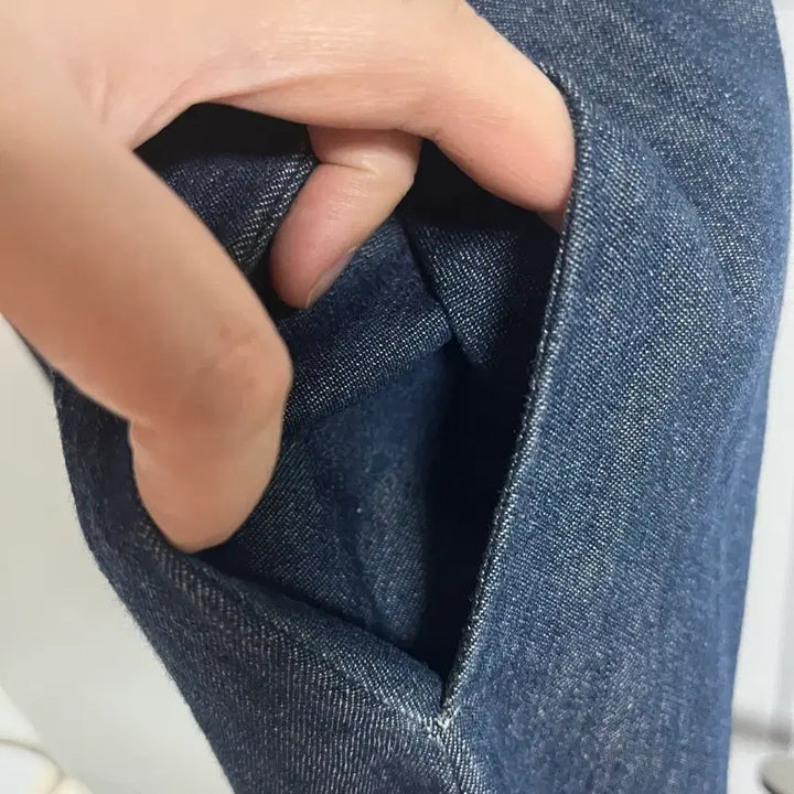 [BUNJANG] Vintage Denim V-neck Maxi Dress / (일본 수입 빈티지)면100 청 원피스 데님 롱 뷔스티에 끈나시 인어