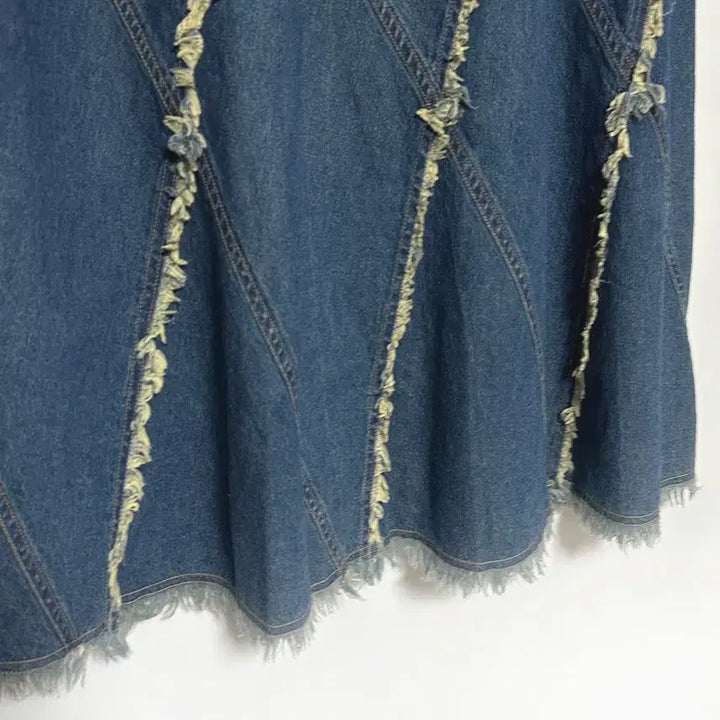 [BUNJANG] Vintage Goared Unbalanced Tassel Denim Long Skirt / 일본빈티지 고어드언발태슬라인 데님롱스커트청치마 모리걸하구미룩