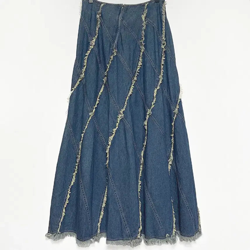 [BUNJANG] Vintage Goared Unbalanced Tassel Denim Long Skirt / 일본빈티지 고어드언발태슬라인 데님롱스커트청치마 모리걸하구미룩