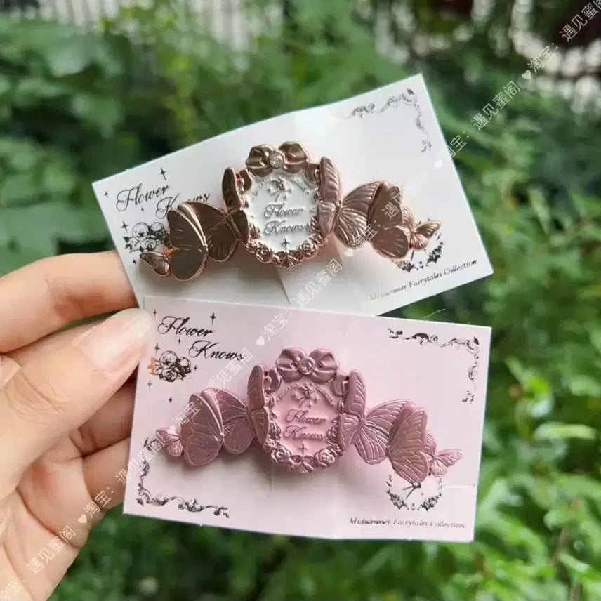[BUNJANG] Flower Knows Butterfly Hairpin (Rose/White) / (미개봉 정품)플라워 노즈 나비 헤어핀 (로즈/화이트)