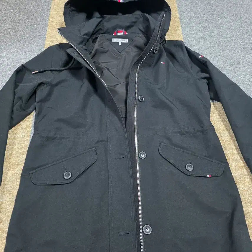 [BUNJANG] Tommy Hilfiger Black Hooded Parka Jacket / 타미힐피거 블랙 후드 야상 코트