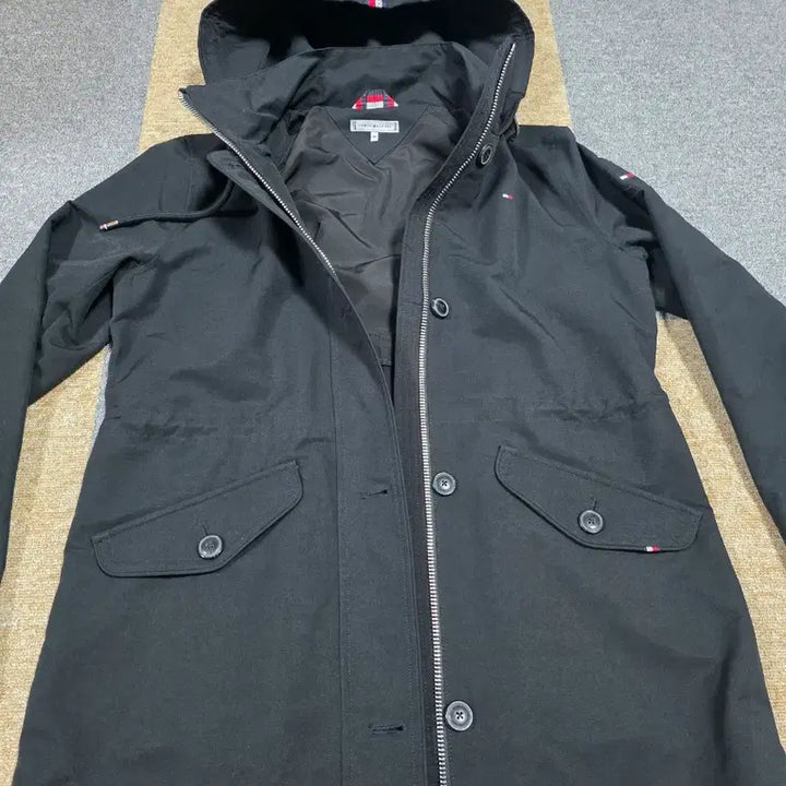 [BUNJANG] Tommy Hilfiger Black Hooded Parka Jacket / 타미힐피거 블랙 후드 야상 코트