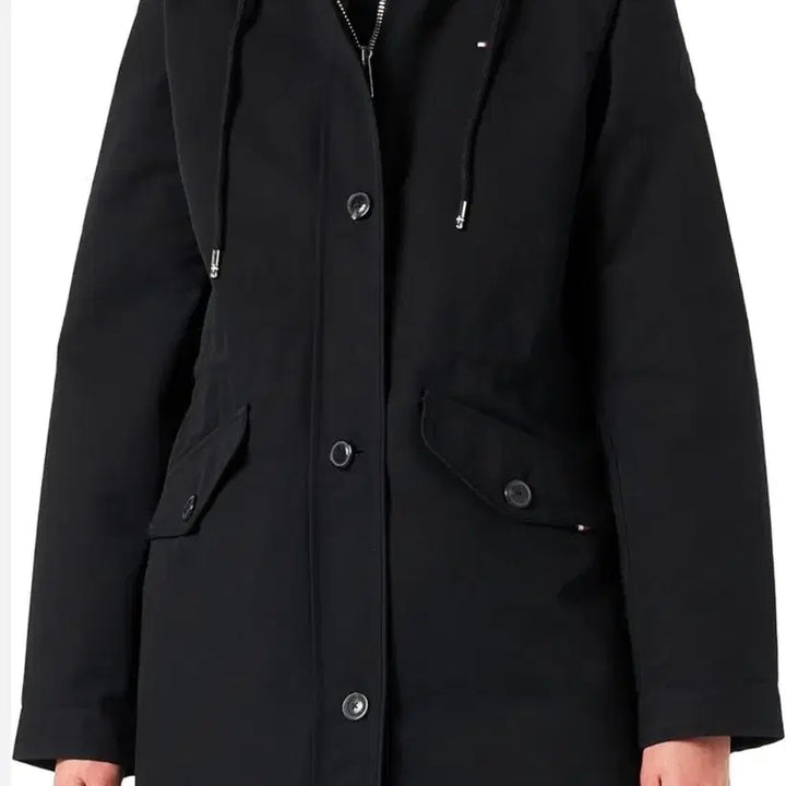 [BUNJANG] Tommy Hilfiger Black Hooded Parka Jacket / 타미힐피거 블랙 후드 야상 코트