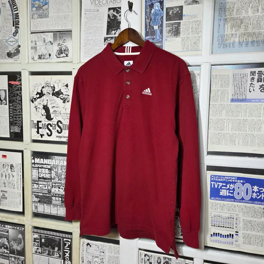 [BUNJANG] Adidas Japan Red PK Long Sleeve Shirt / 아디다스 일본판 레드 카라 PK 롱슬리브