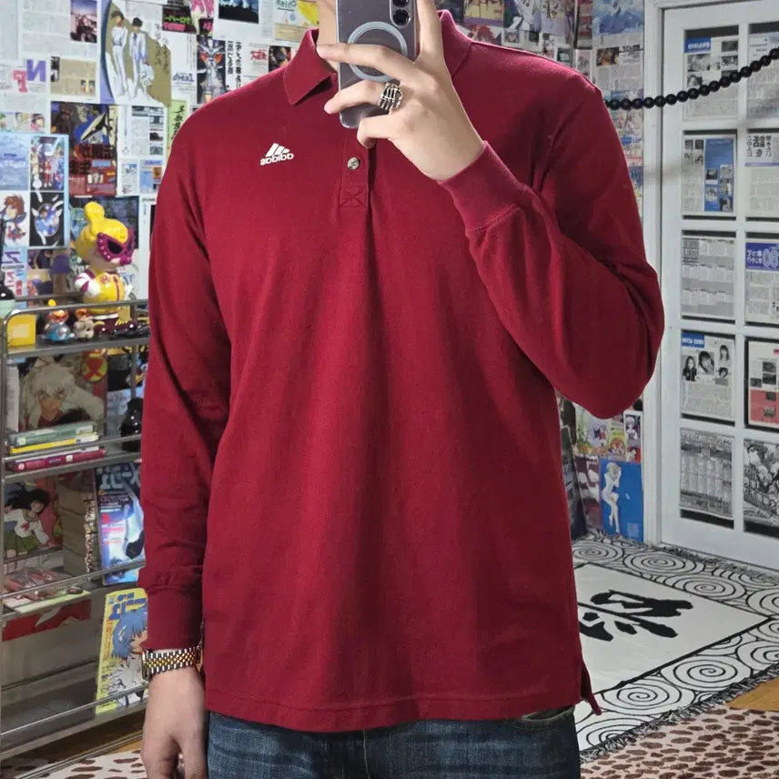 [BUNJANG] Adidas Japan Red PK Long Sleeve Shirt / 아디다스 일본판 레드 카라 PK 롱슬리브