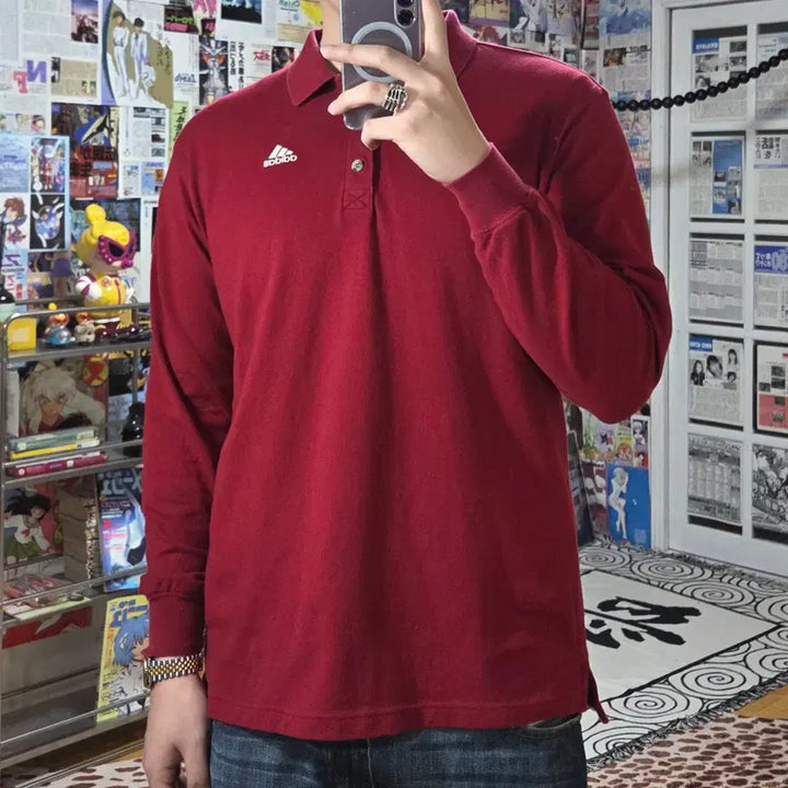 [BUNJANG] Adidas Japan Red PK Long Sleeve Shirt / 아디다스 일본판 레드 카라 PK 롱슬리브