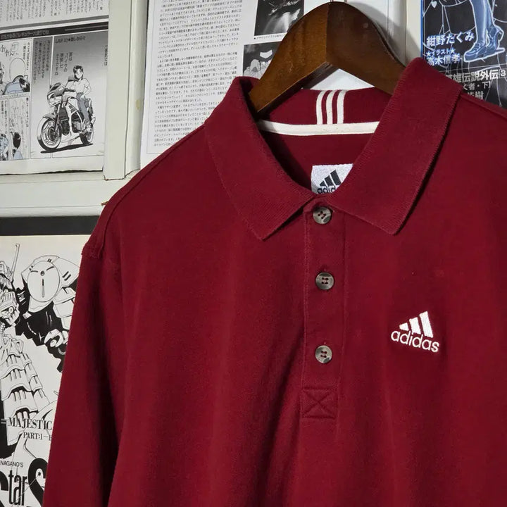 [BUNJANG] Adidas Japan Red PK Long Sleeve Shirt / 아디다스 일본판 레드 카라 PK 롱슬리브