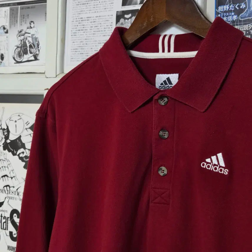 [BUNJANG] Adidas Japan Red PK Long Sleeve Shirt / 아디다스 일본판 레드 카라 PK 롱슬리브