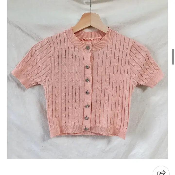 [BUNJANG] Pink Cable Knit Cardigan / 새상품 핑크 꽈배기 반팔 니트 가디건