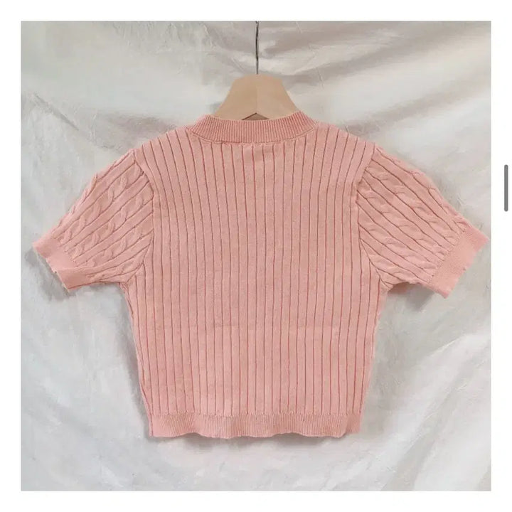 [BUNJANG] Pink Cable Knit Cardigan / 새상품 핑크 꽈배기 반팔 니트 가디건