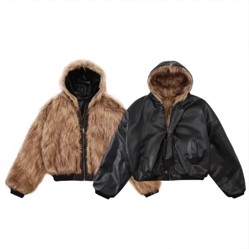 [BUNJANG] Reversible Leather Fur Jacket (M Size) / 리버서블 가죽 퍼 자켓 m사이즈 새상품